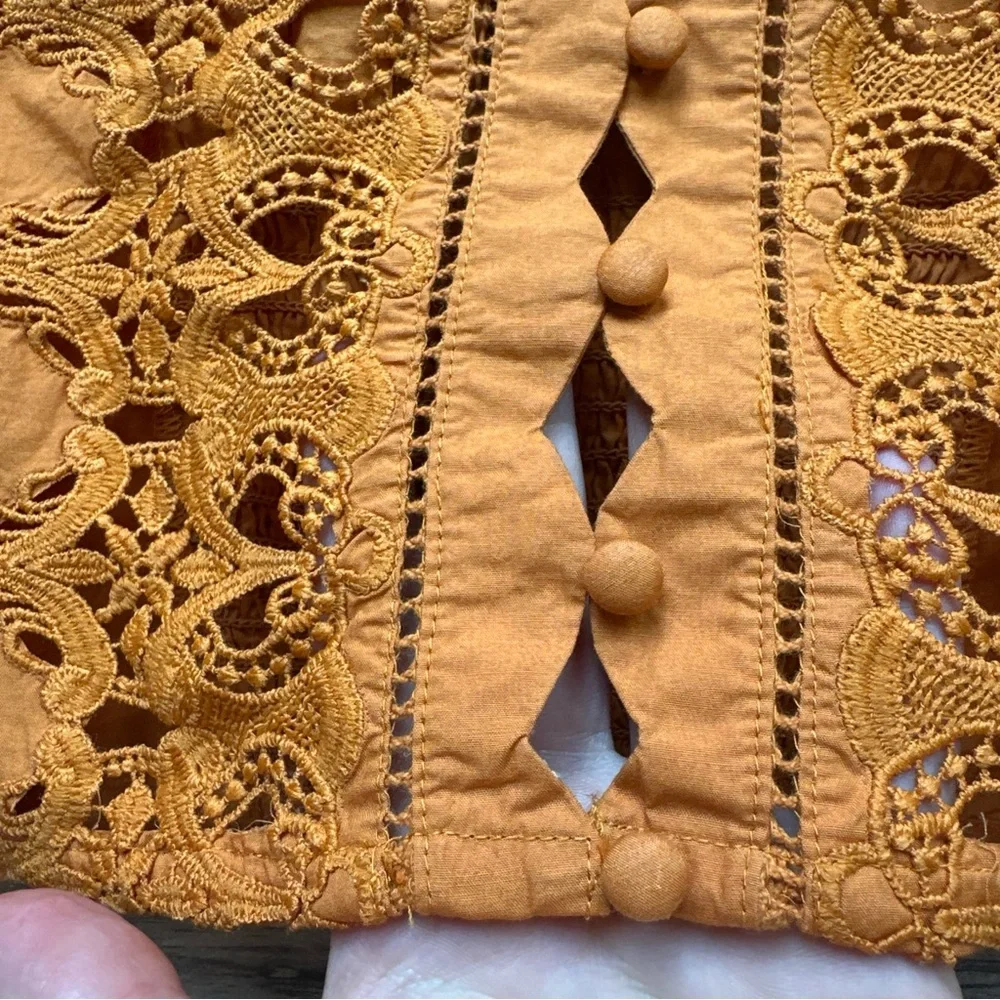 Free People Louella Blouse Tawny orange Lace Embroidered Top Size XS boho Crop